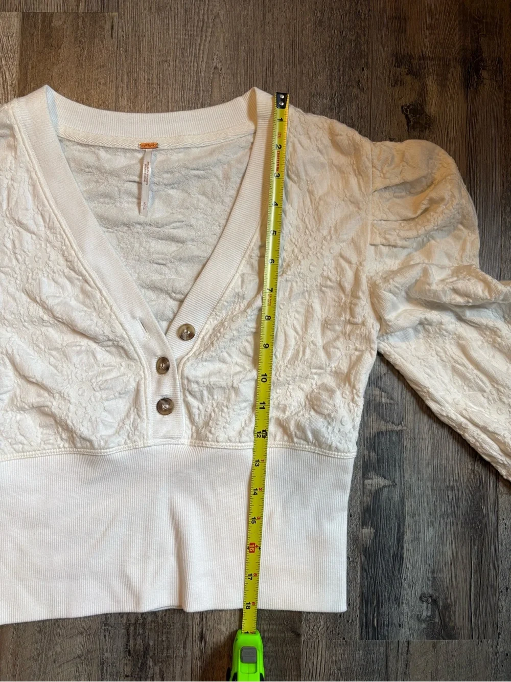 Free People Women’s Gemma Henley Top Blouse White Puff Sleeve Small